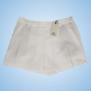 TILLEY Tech Stretch Woven Inverted Front Pleat Skort Women Large White NWT
